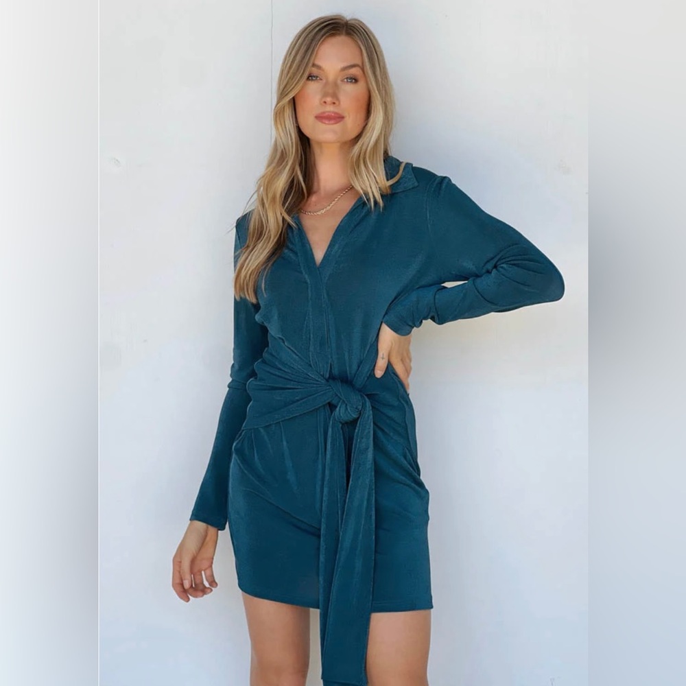 vestique Teal Slimming Wrap Waist "Meet For A Martini Dress" NWT - Size M